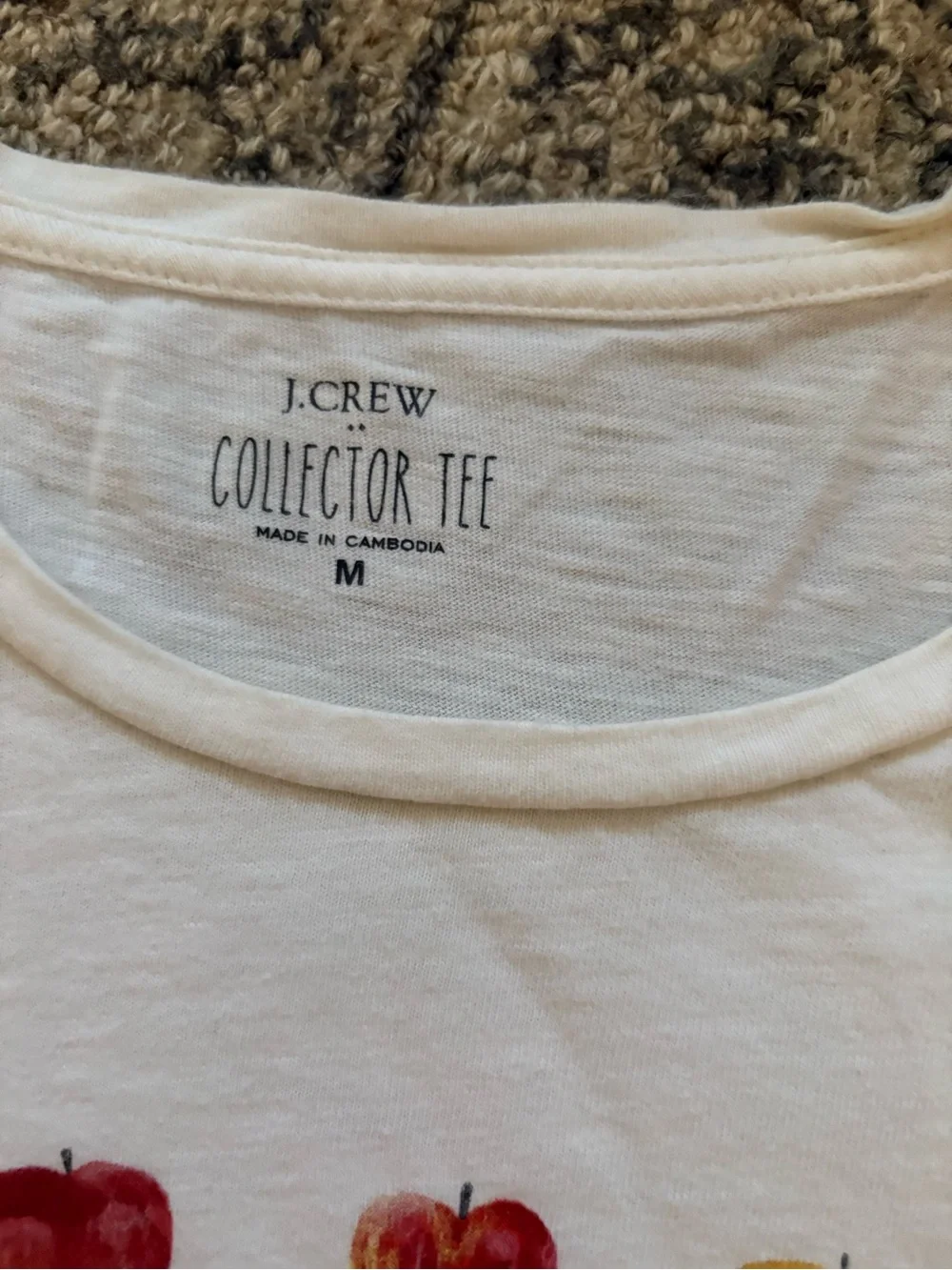 J. Crew Cream Tee with Colorful Apple Graphic